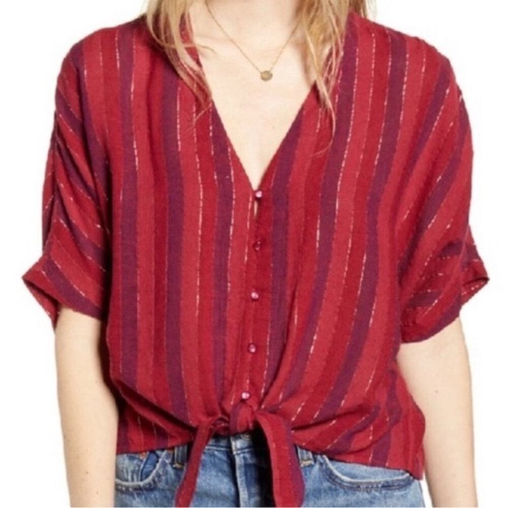 Rails Thea Tie Front Top in Rouge Stripe, XXL
